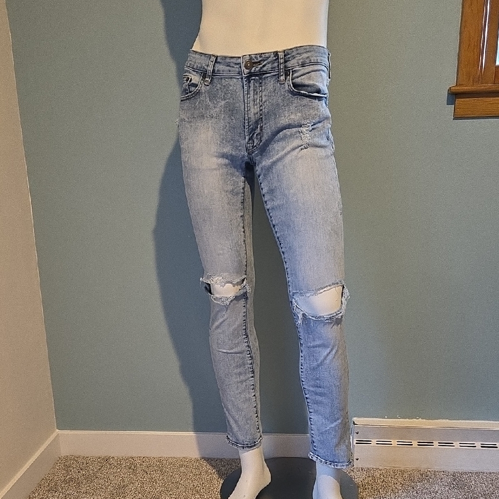 American Eagle Outfitters Blue Slim Fit Jeans with Distressed Details